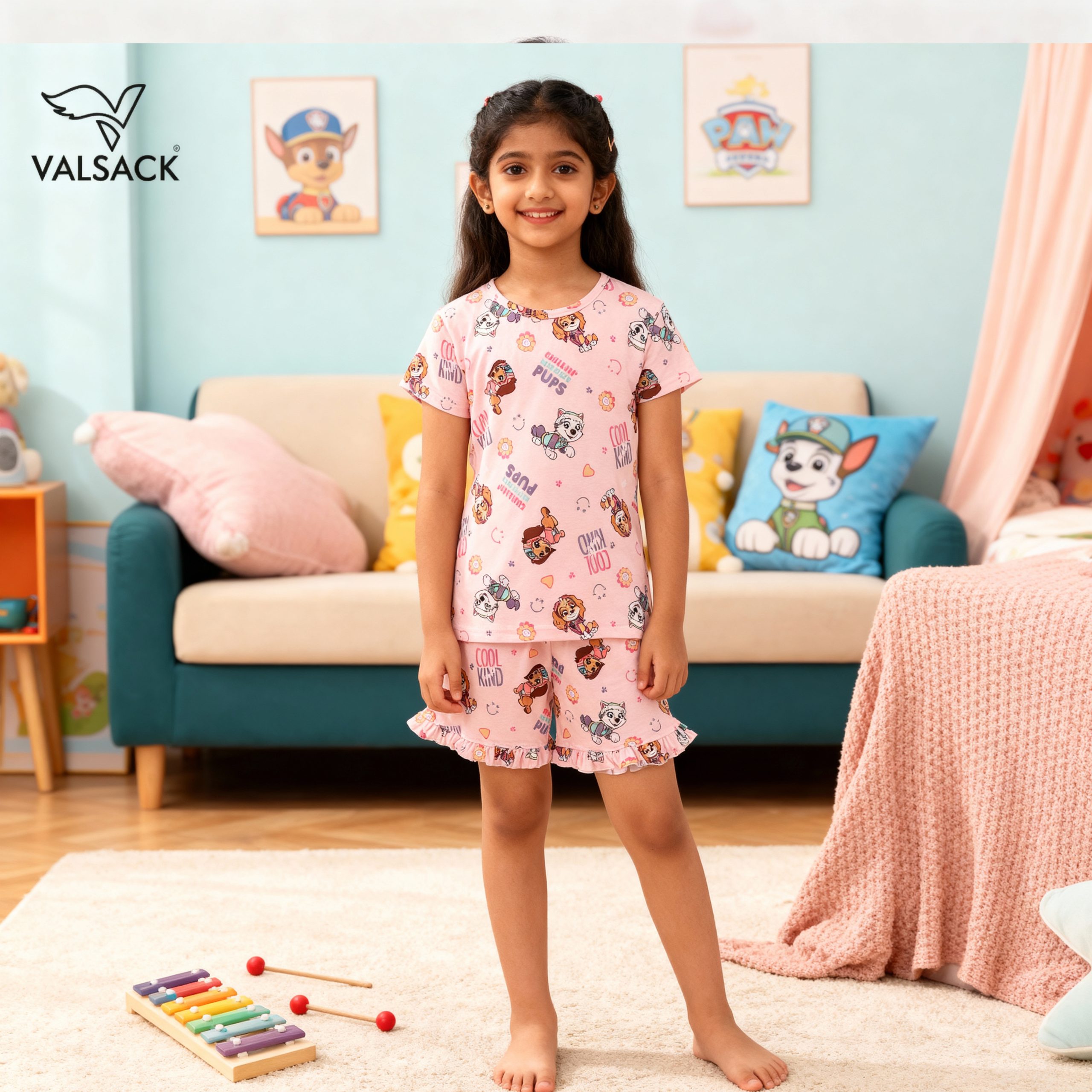 005 GK004-Kids Girls T -Shirt & Frill Shorts - Image 1