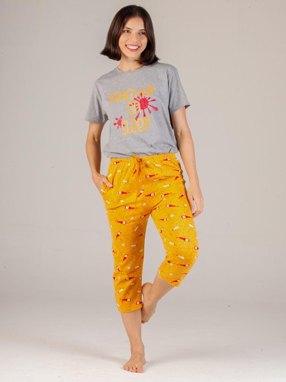 1002-Grey With Bright Yellow NIght Suits 1002