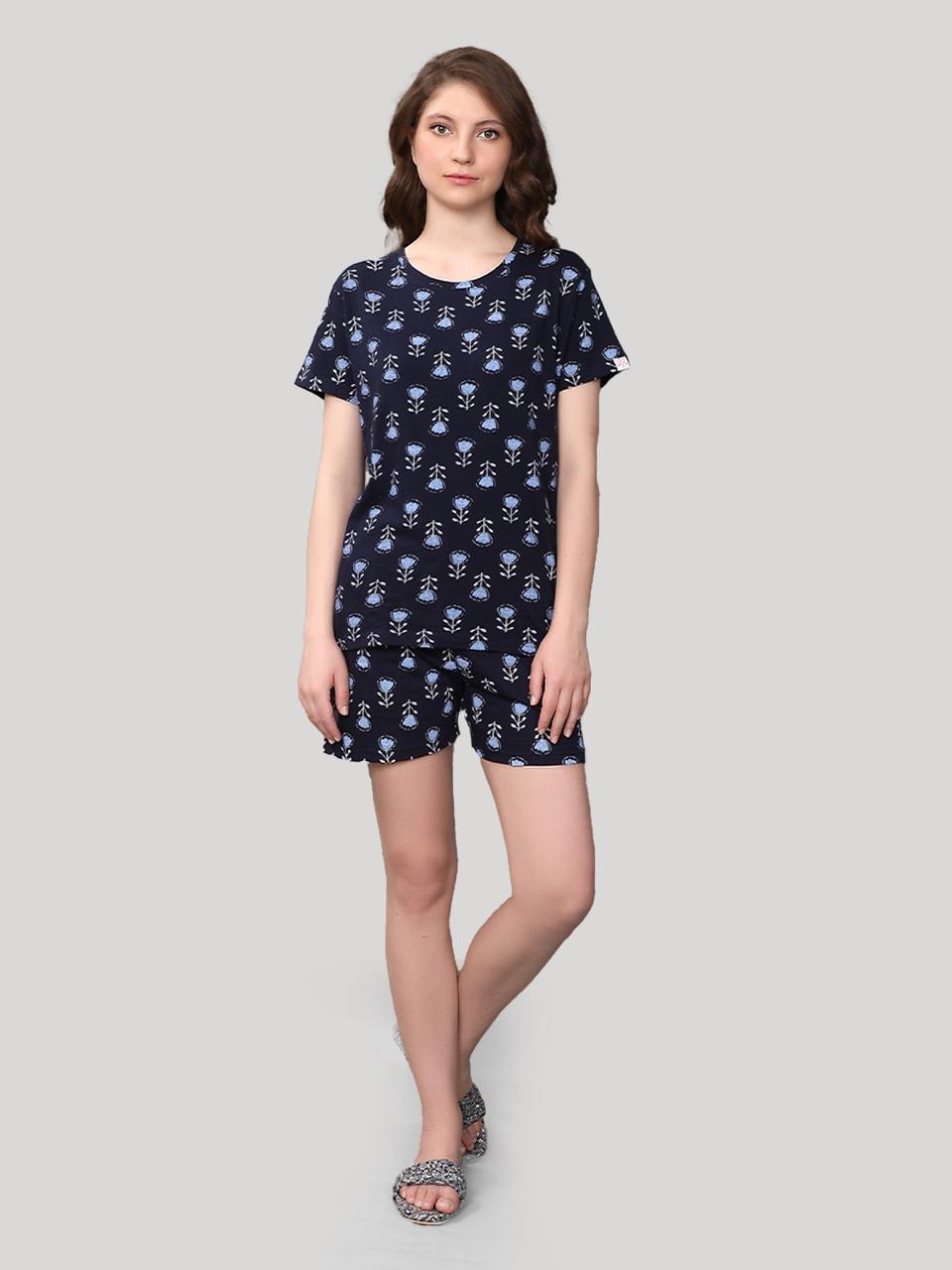 1019 -Dark Ble Blossom Pattern NIght Suite Dark-Blue-Blossom-Pattern