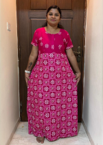 0A1547PN-Pink Checked Pattern Pranjul Nighty