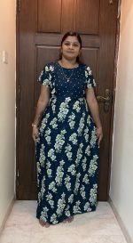 1540PN-Blue Big Floral Printed Pranjul Nighty - Image 2