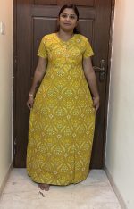 1506PN-Elegant mustard yellow pranjul nighty - Image 3