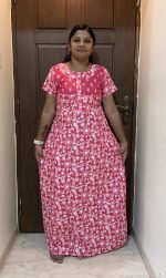 1515PN-Unique Pink Floral Pattern Pranjul Nighty - Image 2