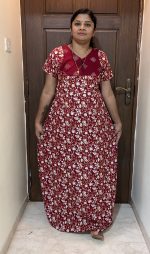 0A1539PN-Coffee Brown Floral Printed Pranjul Nighty - Image 2