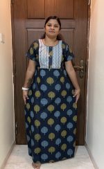 1560PN-Classic Blue Leaf Pattern Pranjul Nighty - Image 2