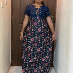 0A1549PN-Peacock Blue Floral Pattern Pranjul Nighty