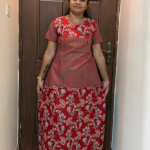 0A1565PN- Red Floral Motifs & Polka Dots Pattern Pranjul Nighty