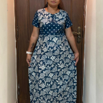 0A1545PN-Peacock Blue Floral Pattern Pranjul Nighty