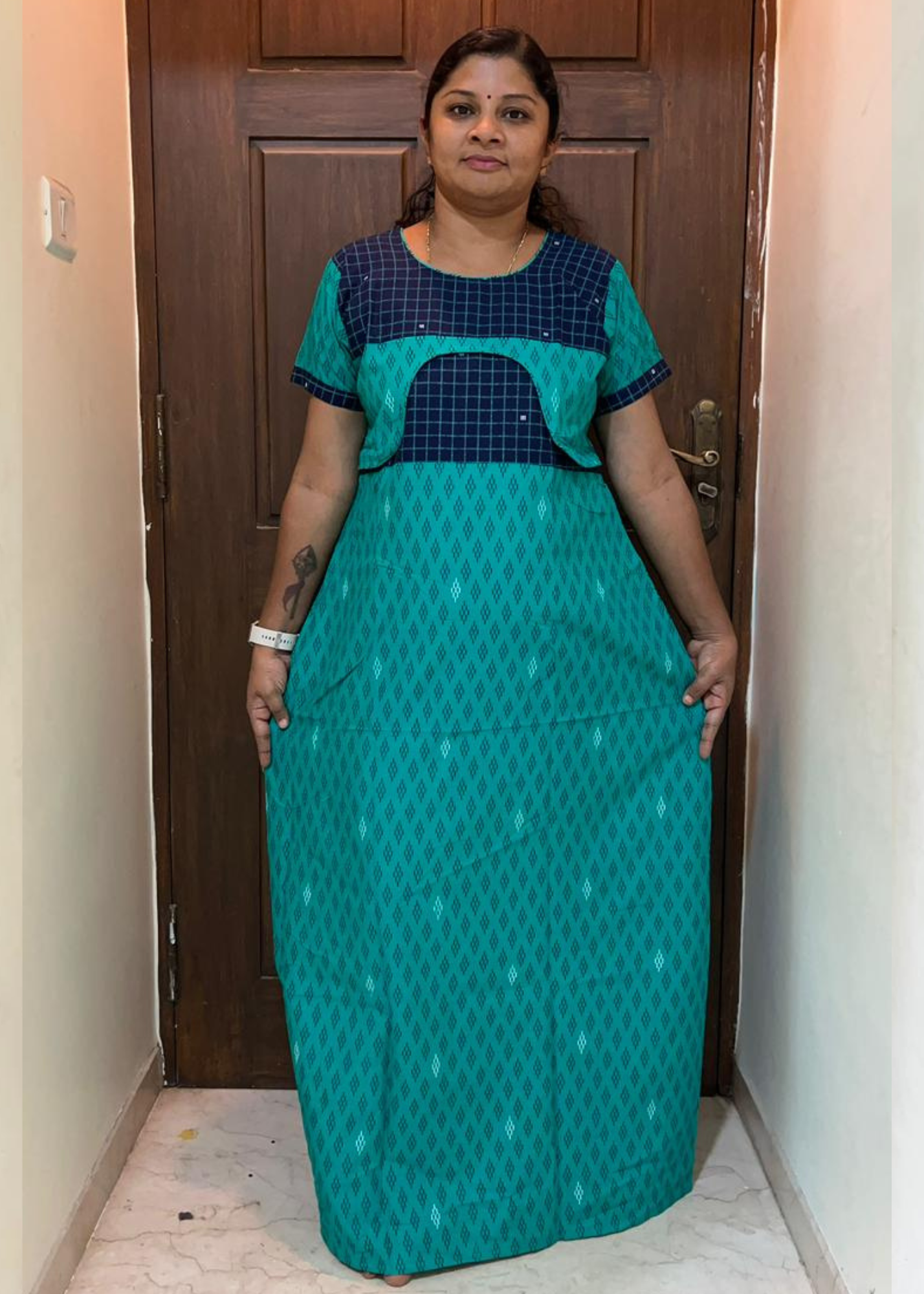 1651 0A1542PN-Blue With Diamond Pattern Pranjul Nighty - Image 1