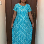 0A1555PN-Aqua Blue All-Over Floral Pattern Pranjul Nighty