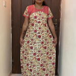 0A1522PN-Beige With Dark Red Pattern Pranjul Nighty