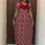 0A1539PN-Coffee Brown Floral Printed Pranjul Nighty