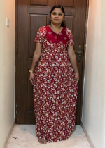 0A1539PN-Coffee Brown Floral Printed Pranjul Nighty