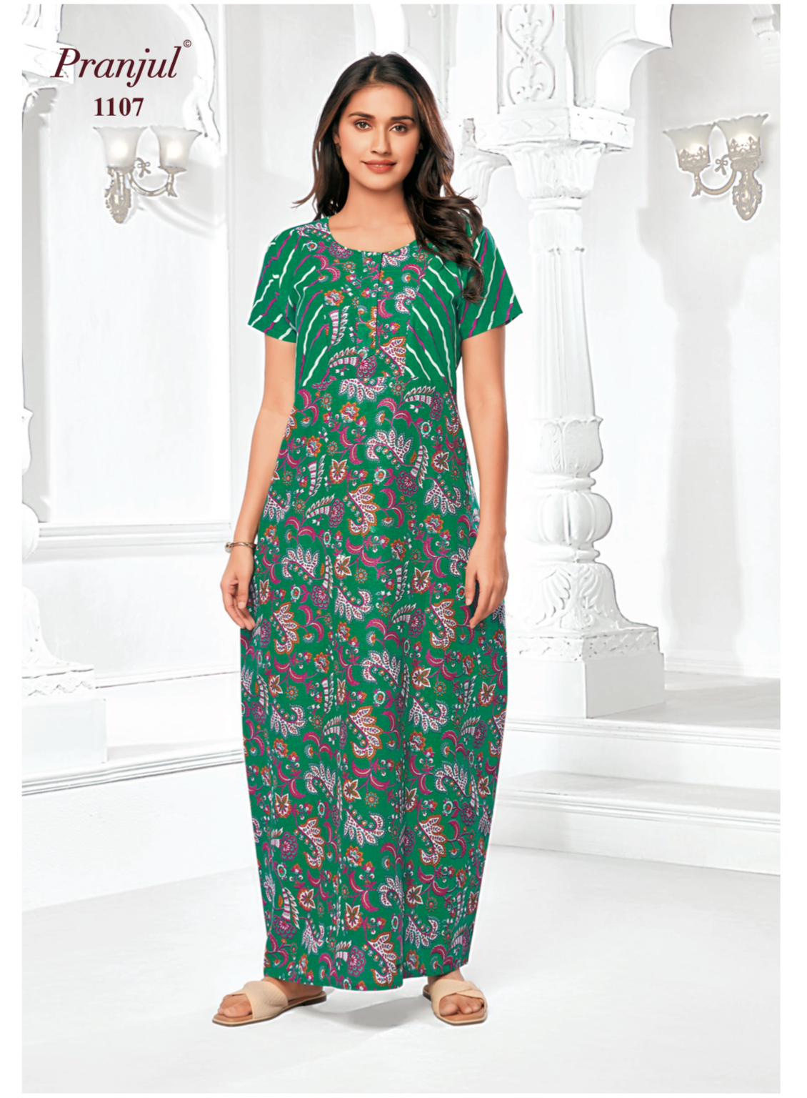 Green leafs pattern Pranjul Nighty