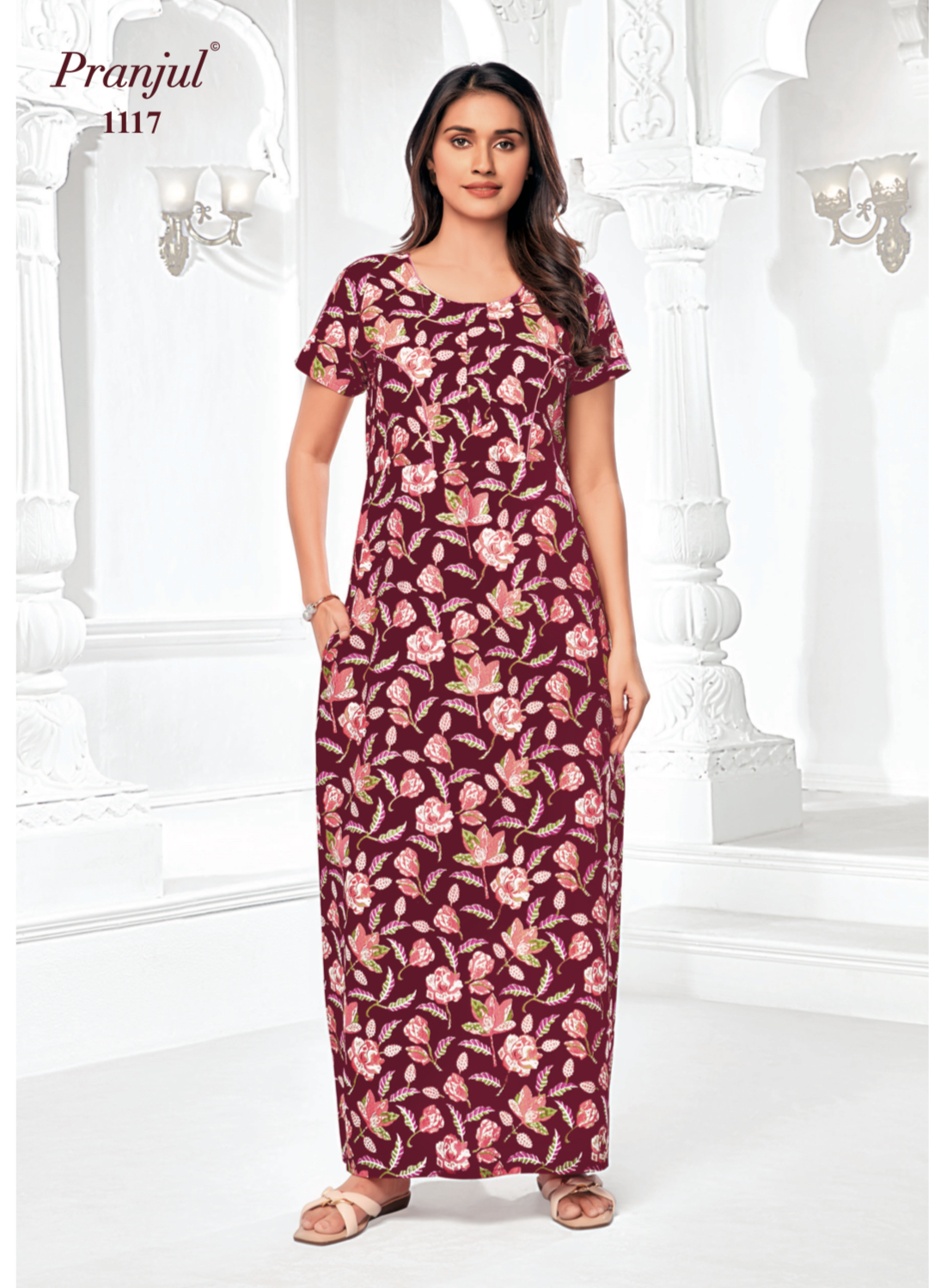 Rich wine Flower pattern Pranjul Nighty