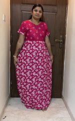 1512PN-Dark Pink Floral Print Pranjul Nighty - Image 2