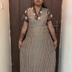 0A1529PN-Brown V Neck Circle Pattern Pranjul Nighty