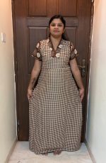 0A1529PN-Brown V Neck Circle Pattern Pranjul Nighty