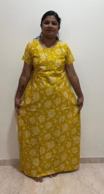 0A1526PN-Bright Yellow Floral Pattern Pranjul  Nighty