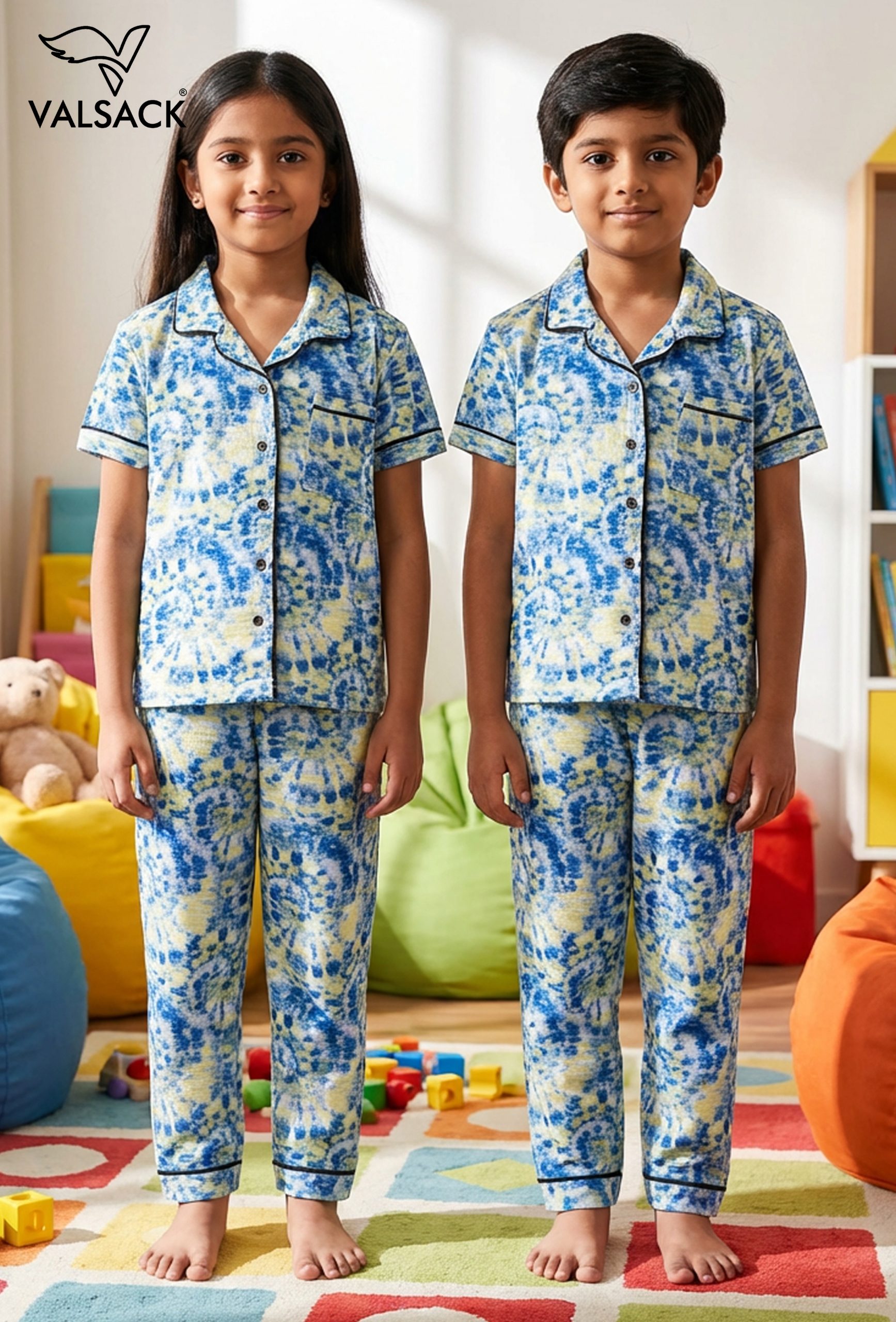 DS 1245 004 A UK003-Kids Unisex Open Collar Night Suit - Image 1